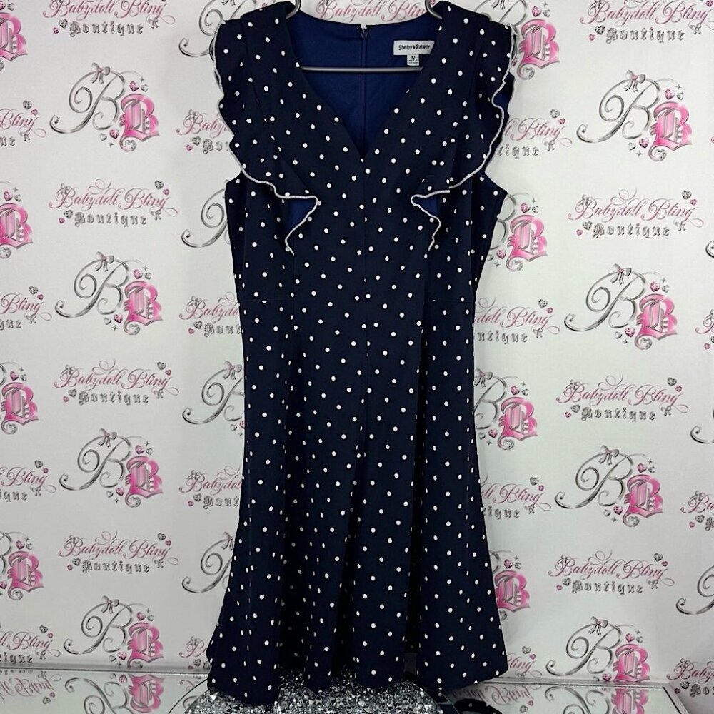 Shelby & Palmer dress polka dot pin up girl retro Navy Dress with White Dots